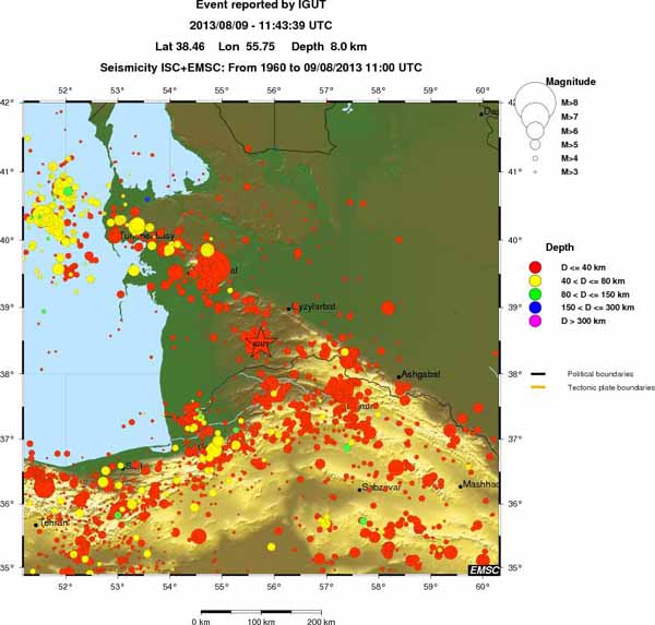 World and Regional seismicity of the region, including the Kopet Dag.