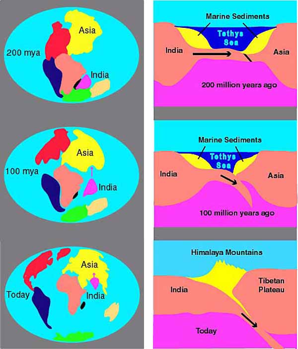 The collision between the Indian subcontinent and the Eurasian continent.