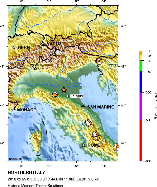 Italy Map. Moment Tensor.