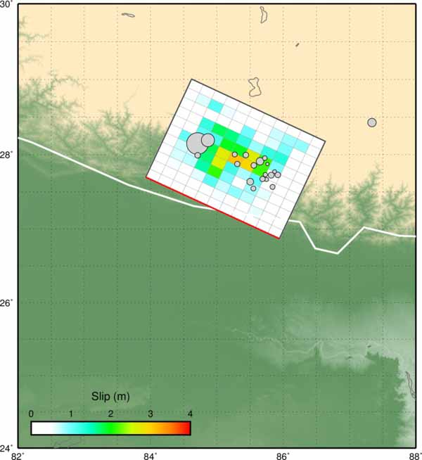 Surface projection of the slip distribution.